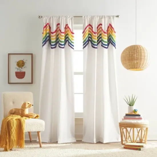 2pk Rainbow Tufted Striped Poletop Curtains - Dream Factory image {6}
