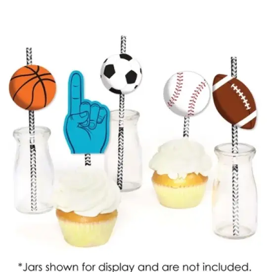 Big Dot of Happiness Go, Fight, Win - Sports - Paper Straw Decor - Baby Shower or Birthday Party Striped Decorative Straws - Set of 24 image {3}