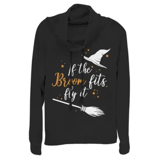 Junior's Lost Gods Halloween If the Broom Fits Fly It Cowl Neck Sweatshirt image {3}