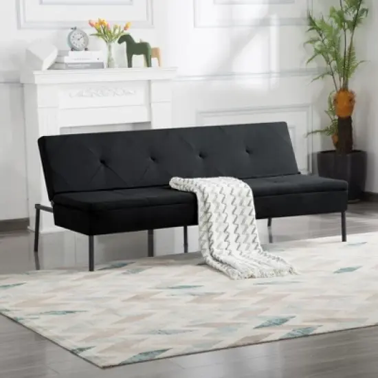 DOMETOUR  Convertible Futon Sofa Bed, Adjustable Back Upholstered Sleeper for Living Room Bedroom Furniture image {7}