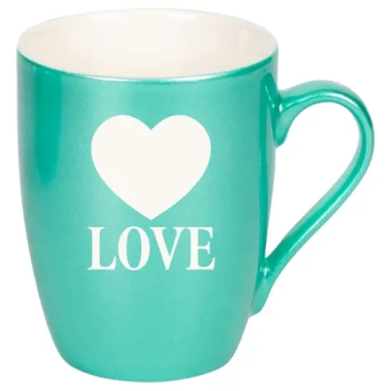 100 North Heart 10 Ounce Seafoam Metallic Finish, Comfortably Fits Your Hands, New Bone China Coffee Tea Cup Mug, Love image {1}