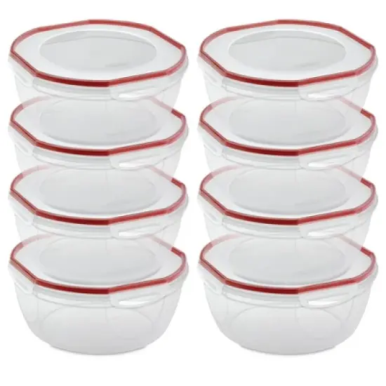 Sterilite Ultra Seal 8.10 Quart Capacity Clear Plastic Food Storage Bowl Container with 4 Point Latching Lids and Easily Stackable Design image {9}