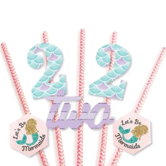 Big Dot of Happiness 2nd Birthday Let's Be Mermaids - Paper Straw Decor - Second Birthday Party Striped Decorative Straws - Set of 24 image {4}