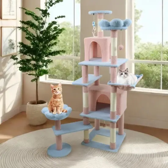 YOOCOZZ 71 inch flower cat tree with large condo removable flower cushion and hammock image {7}
