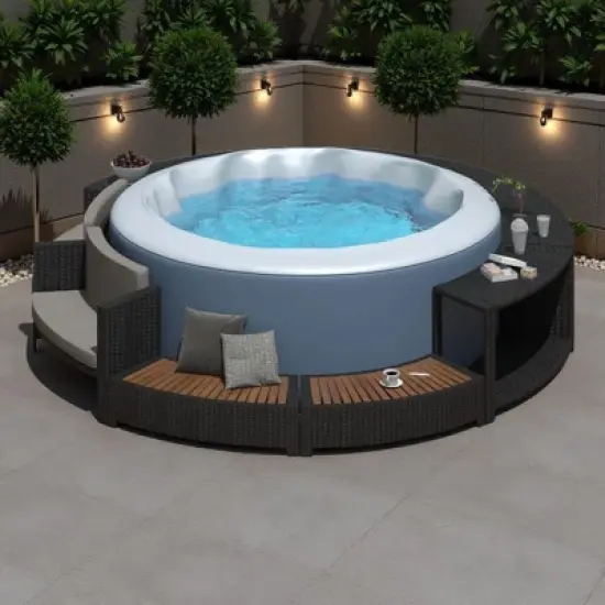 Outdoor Patio Rattan Spa Surround Frame Sofa Set with Storage Spaces, Bench and Cushions image {17}