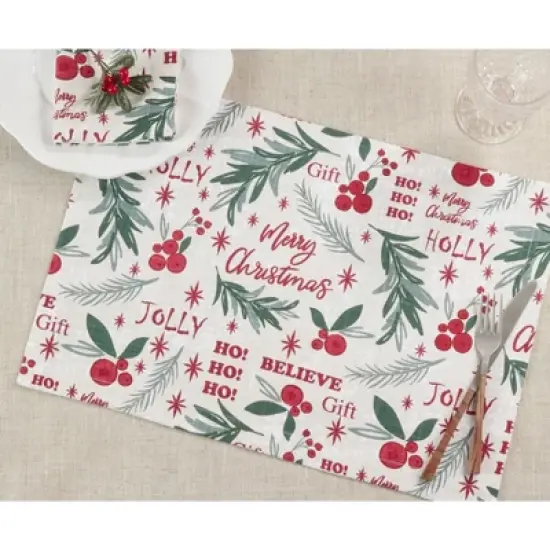 Saro Lifestyle Holly Christmas Cotton Placemats (Set of 4) image {3}