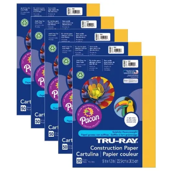 Tru-Ray&reg; Construction Paper, Gold, 9" x 12", 50 Sheets Per Pack, 5 Packs image {2}