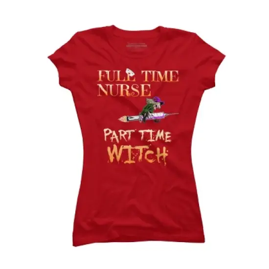Junior's Design By Humans Halloween Costume Full Time Nurse Part-Time Witch By TeeShirtMadness T-Shirt image {6}