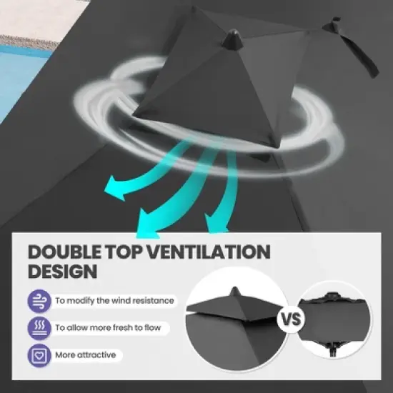 Crestlive Products 9 x 5 FT Double Top Patio Outdoor Umbrella Rectangular Tilting Parasol Waterproof image {6}