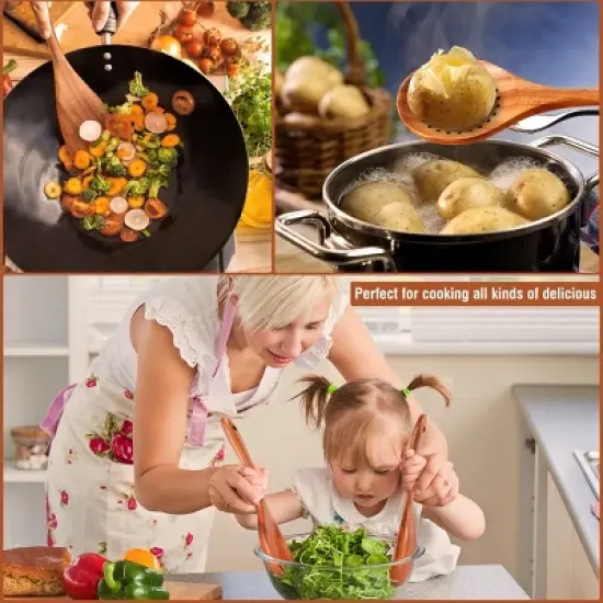 Itopfox 9-Piece Teak Wooden Kitchen Utensil Set with Spoon Rest, Comfort Grip Cooking Spoons & Utensil Holder for Easy Storage image {4}