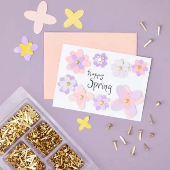 Juvale 500 Pieces Mini Metal Brads for Crafts, Split Pin Brass Paper Fasteners for Scrapbooking, Handmade Cards, DIY Projects, 5 Assorted Sizes image {1}