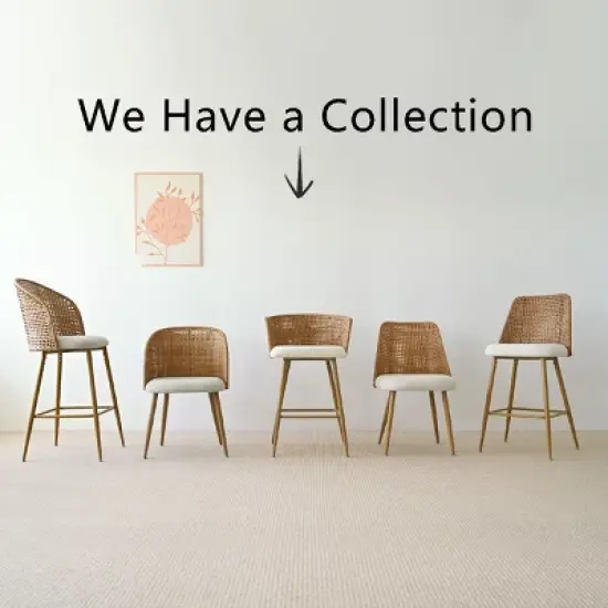 Modern Rattan Dining Chairs, Armchairs with Double-Woven Rattan Back and Beige Upholstered Seat, Natural Style Kitchen Chairs-Maison Boucle image {8}