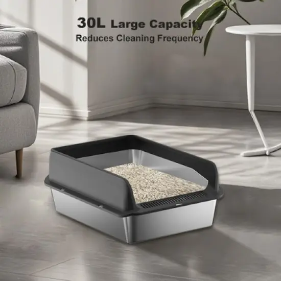 Stainless Steel Cat Litter Box with Lid, Large Litter Box for Big Cats Non-Stick Stainless Steel Cat Boxes with Double Layer Litter Mat and Scoop image {4}