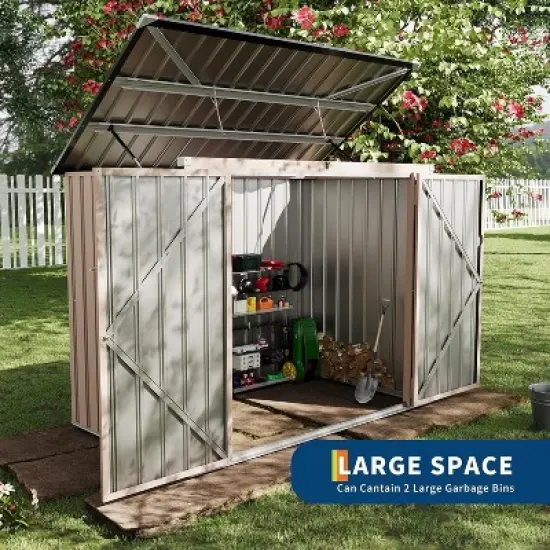 Garbage Bin Shed Stores, 3x6 FT Outdoor Metal Storage Shed for 2 Trash Cans, Steel Lockable Trash Can Storage for Garden Yard Lawn image {6}