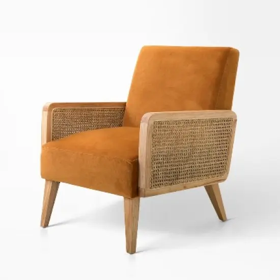 Chlo&eacute; Cane Arm Chair with Wood Base Living Room Upholstered Accent Chair with Rattan Armrest | Karat Home image {8}