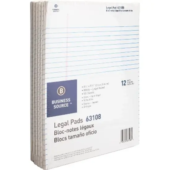 Business Source Legal Pads Legal Ruled 50 Sht 8-1/2"x11-3/4" 12Pack WE 63108 image {2}