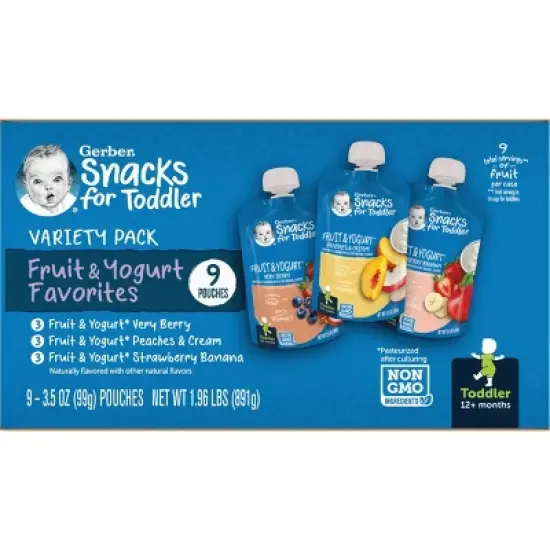 Gerber Fruit & Yogurt Pouch Variety Baby Snacks - 1.96oz/9pk Each image {2}
