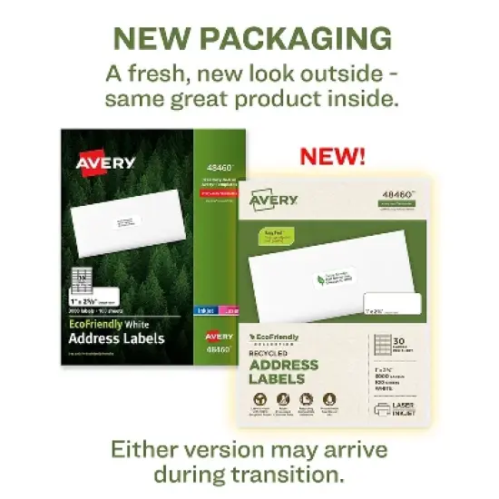Avery EcoFriendly Laser/Inkjet Easy Peel Mailing Labels 1 x 2 5/8 White 3000/Pack 48460 image {1}