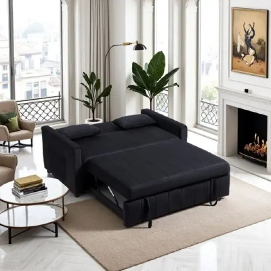 NicBex Convertible Sofa Bed Loveseat Couch with Pull Out Bed & Adjustable Backrest,Upholstered Sleeper Sofa for Living Room,Bedroom image {1}