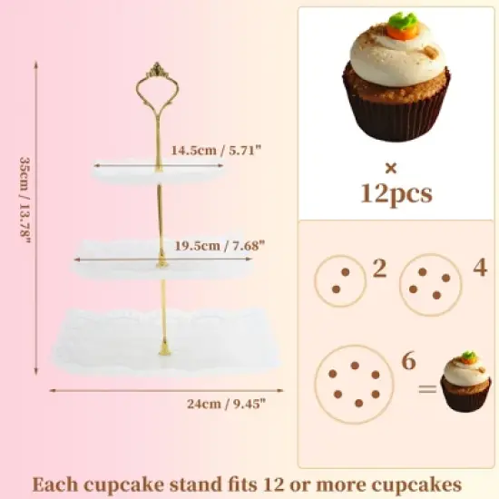 Unique Bargains 3 Tier Dessert Cupcake Stand Square Cup Cake Holder Tower with Tiered Serving Tray for Donuts Fruits White Gold Tone image {1}