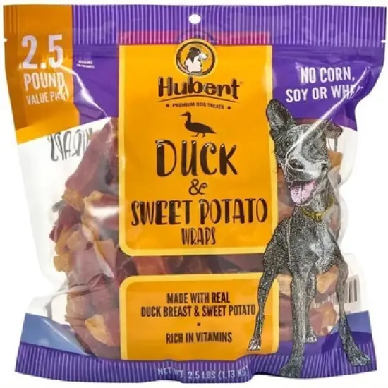 Hubert Pet All Natural Duck & Sweet Potato Wrap Treats for Dogs, Grain Free, Low Ingredient, USA Tested - 2.5 lbs Resealable Pack image {9}