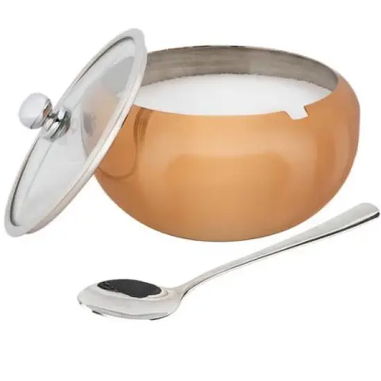 Kook Large Stainless Steel Sugar Bowl and Spoon, Glass Lid, 16 oz image {4}