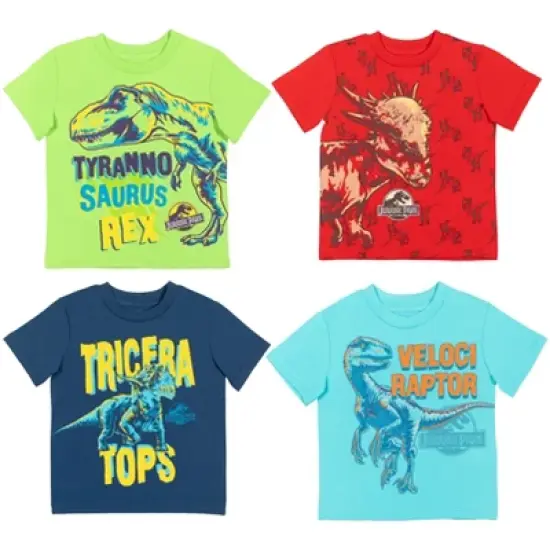 Jurassic World Dinosaur 4 Pack Graphic T-Shirts Red/Green/Blue  image {9}
