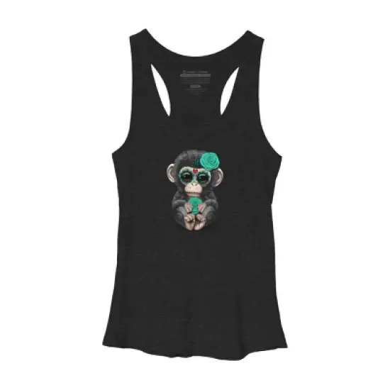 Women's Design By Humans Blue Day of the Dead Sugar Skull Baby Chimp By jeffbartels Racerback Tank Top image {8}