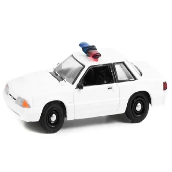 1987-1993 Ford Mustang SSP White Police Car w/Light Bar "Hot Pursuit" "Hobby Exclusive" 1/64 Diecast Model Car by Greenlight image {1}