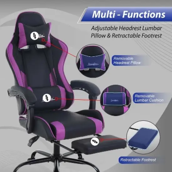 FDW Gaming Chair Racing Desk Chair with Footrest Lumbar Support Headrest Armrest Task Rolling Swivel Adjustable PC Gamer Chair image {2}