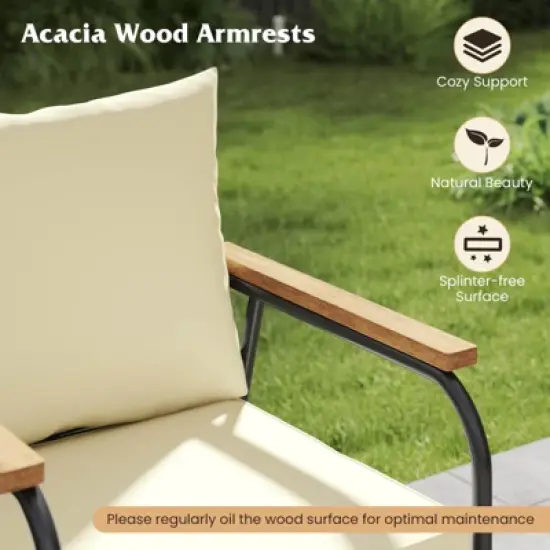 Tangkula Set Of 4 Wicker Patio Furniture Set Outdoor Conversation Set w/ Tempered Glass Coffee Table Rattan Cushioned Chairs with Acacia Wood Armrests image {2}