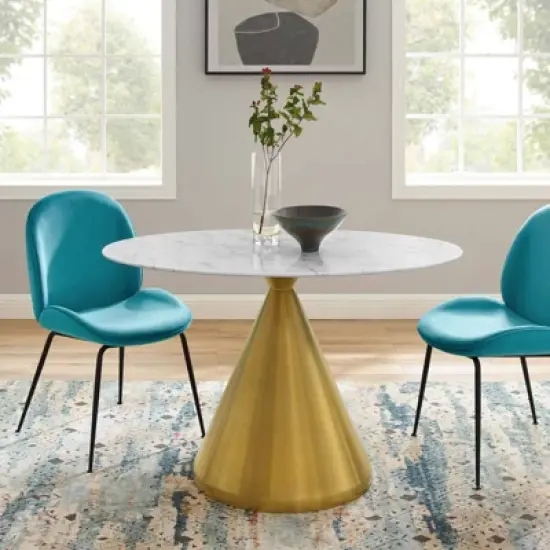 48" Tupelo Oval Artificial Marble Dining Table Gold White - Modway image {4}
