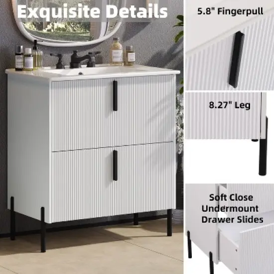 Christopher Knight Home Sephera Modern 30" Bathroom Vanity with Ceramic Sink and Drawers image {5}