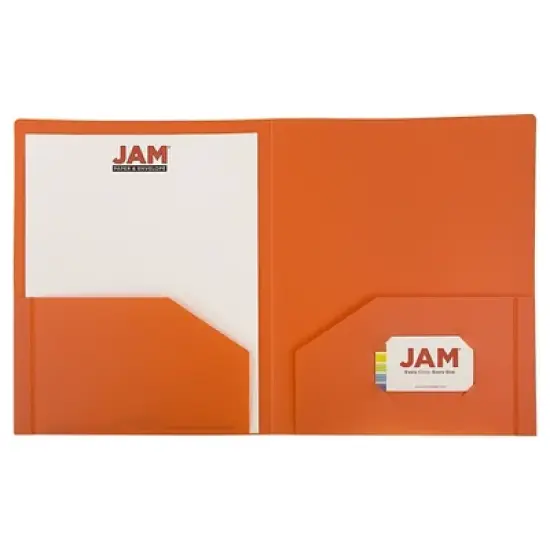 JAM 6pk 2 Pocket Heavy Duty Plastic Folders - Orange image {1}