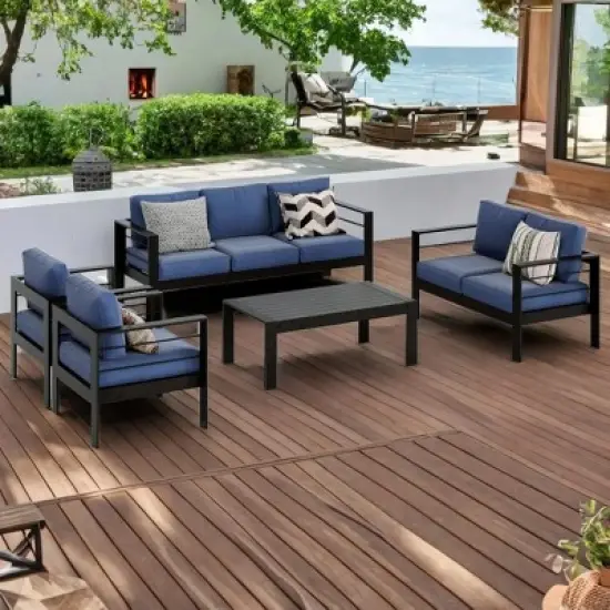 Heynemo Aluminum Outdoor Patio Furniture Set, Outdoor Sectional Metal Sofa with 5'' Cushion and Coffee Table for Balcony, Garden image {3}