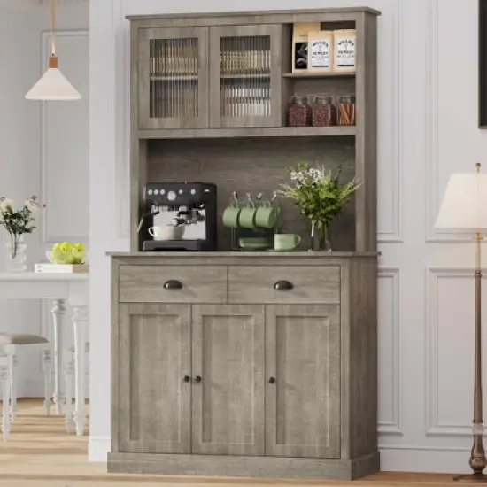 Whizmax Pantry with Drawers and Adjustable Shelves, 71&iexcl;&plusmn;Tall Freestanding Kitchen Pantry with Microwave Stand, Hutch Cabinet for Kitchen, Dining Room image {7}