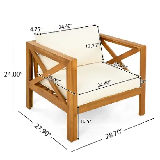 FIONECA Patio Conversation Set, 2 Acacia Wood Armchairs with Beige Cushions & Foldable Side Table, Teak Finish image {5}