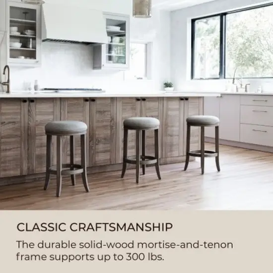 Maven Lane Eva Round Backless Kitchen Swivel Stool, Reclaimed Oak Finish image {3}