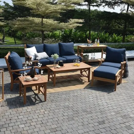 Abbington Teak Patio Ottoman with Cushion - Navy - Cambridge Casual image {2}