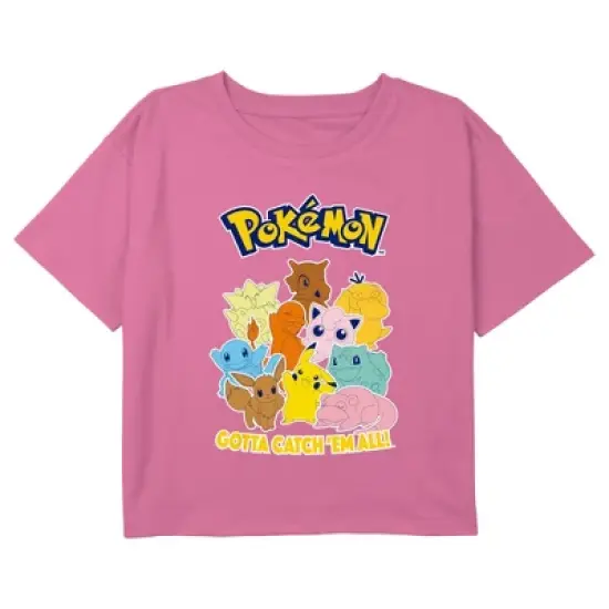 Girl's Pokemon Colorful Gotta Catch 'Em All Group Crop Top T-Shirt image {4}