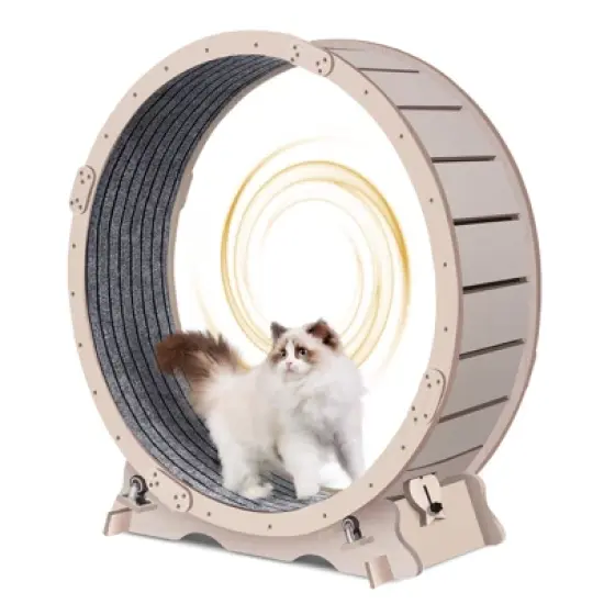 APRILSOUL Natural Wood Color Cat Exercise Wheel for Indoor Cats, Cat Running Wheel with Carpeted Runway image {8}