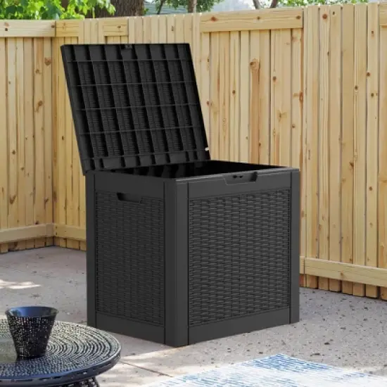 MAYEERTY 30 Gallon Large Capacity Outdoor Deck Box for Patio Furniture Cushions, Pillow with Wheels, Black image {5}