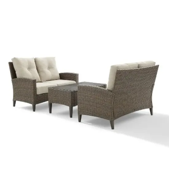 Rockport 3pc Outdoor Wicker Loveseat Seating Set - Crosley image {1}