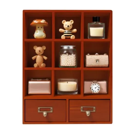 YIYIBYUS Wooden Storage Box Display Shelves with 2 Drawers Vintage Wooden Cabinet image {8}