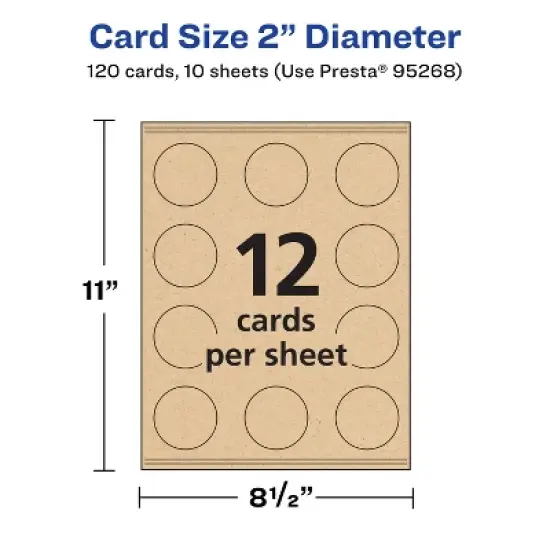 Avery Printable Round Business Cards with Sure Feed Technology, 2" Diameter, Kraft Brown Cardstock, Print-to-the-Edge, Laser/Inkjet Cards, 120 Total image {4}