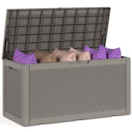 Sersper 100 Gallon Large Resin Deck Box Outdoor Storage Boxes for Garden Tools and Pool Supplies-Waterproof,Lockable,Brown image {8}