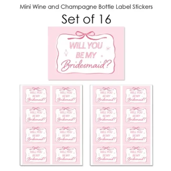 Big Dot of Happiness Mini Will You Be My Bridesmaid Bottle Stickers, Tying The Knot Bachelorette, Mini Wine and Champagne Bottle Labels - Set of 16 image {4}