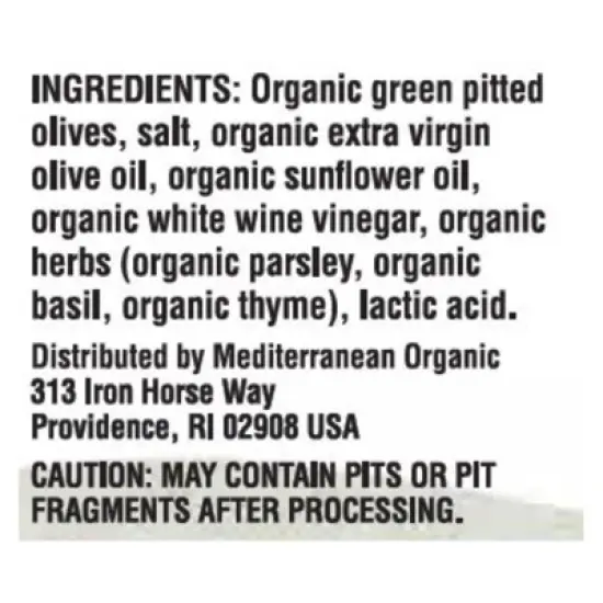 Mediterranean Organic Green Pitted Olives with Herbs - Case of 12/2.5 oz image {6}