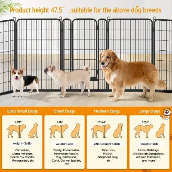 Yaheetech 8 Panels 47.5&Prime; Dog Playpen Panels Steel Dog Cat Exercise Barrier, Black image {5}