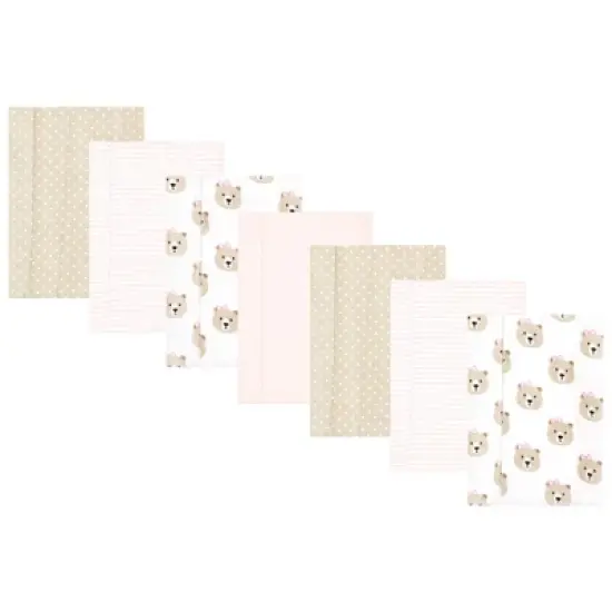 Hudson Baby Infant Girl Flannel Burp Cloth 7pk, Pink Taupe Bear, One Size image {6}